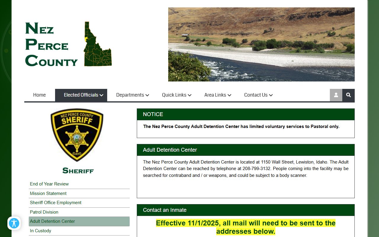 Nez Perce Adult Detention Center information for Lewis County mugshot lookup fallback