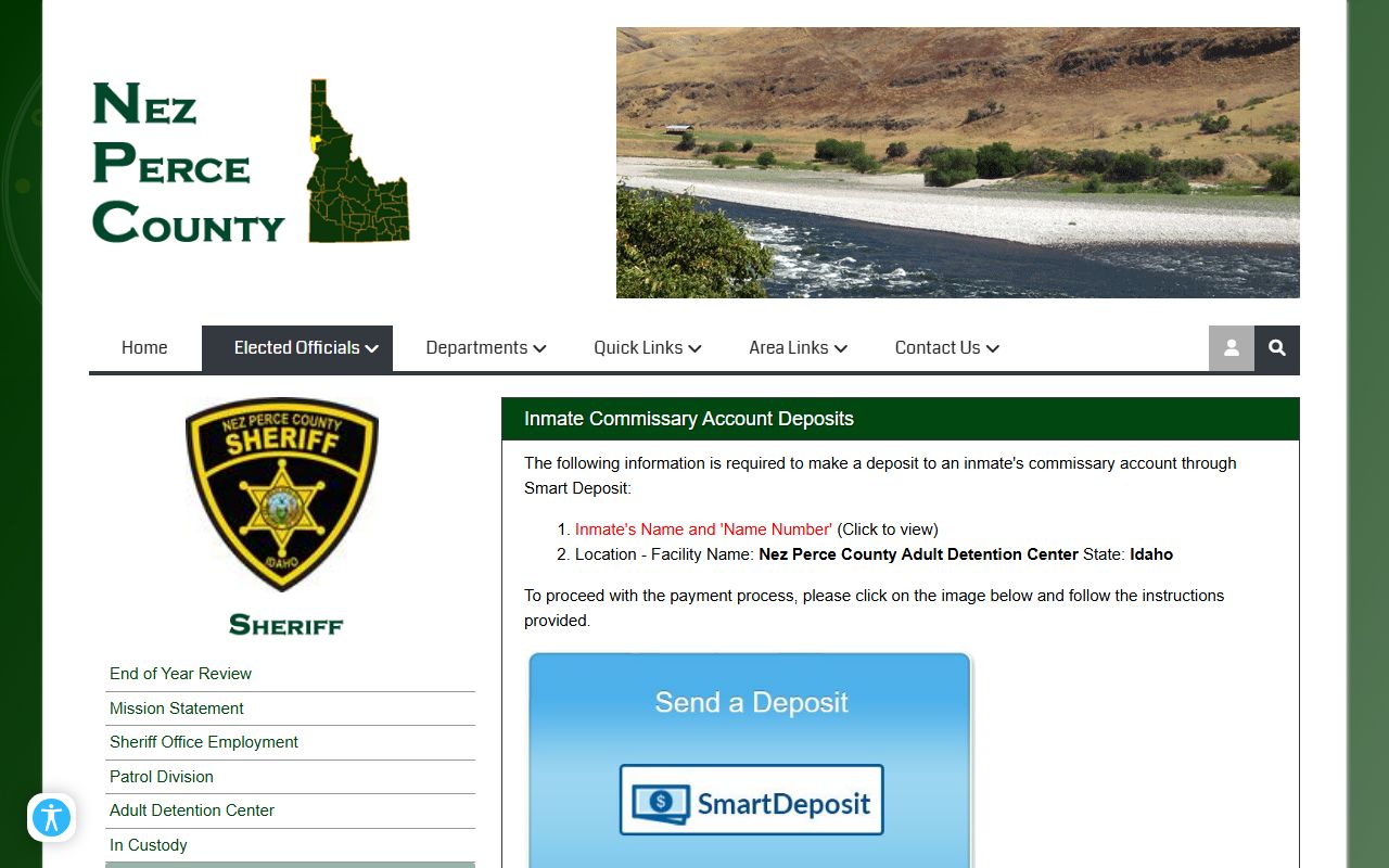 Nez Perce County Adult Detention Center commissary deposit for Lewis County inmate fallback