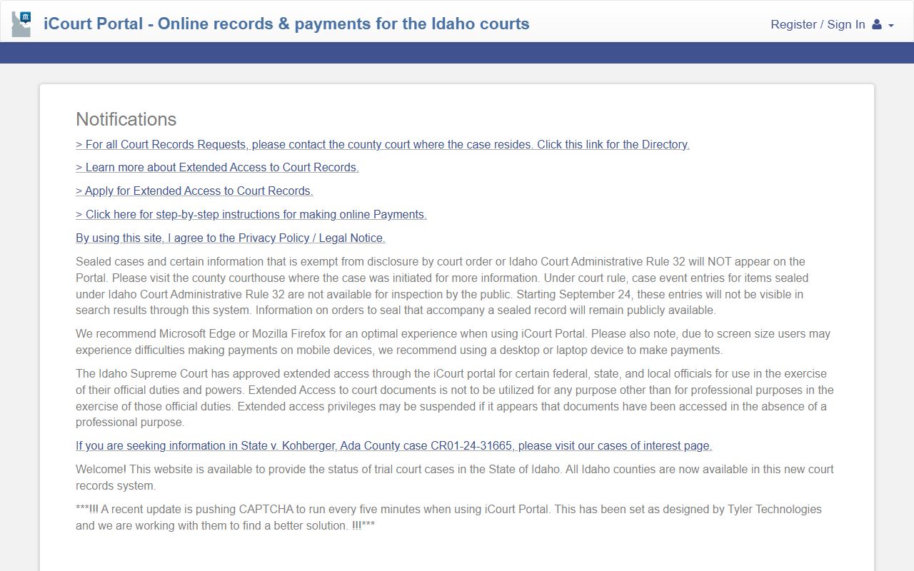 Lewis County court records after arrest search through Idaho iCourt